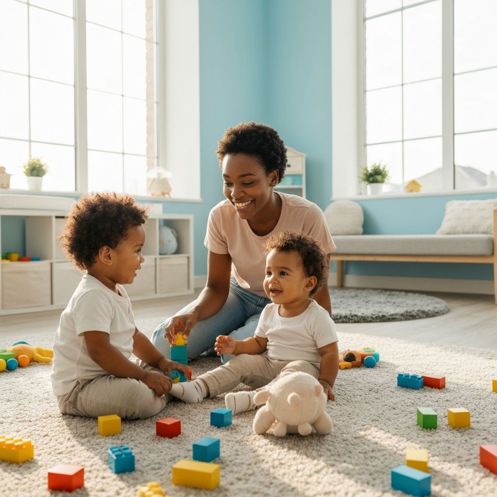 Babysitter playing with children